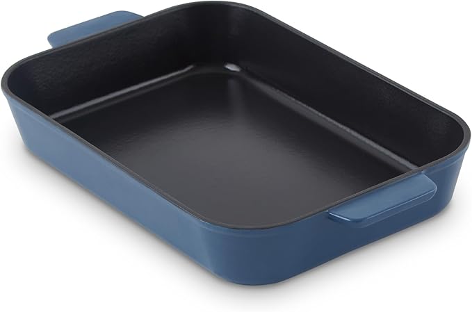 Zakarian x Dash Nonstick Cast Iron Baker - Oven-Safe Baking Pan for Pasta, Casseroles, Crumbles, and More - Easy-Release, Rust-Resistant, and Even Heat Distribution - Blue, 9-inch x 13-inch
