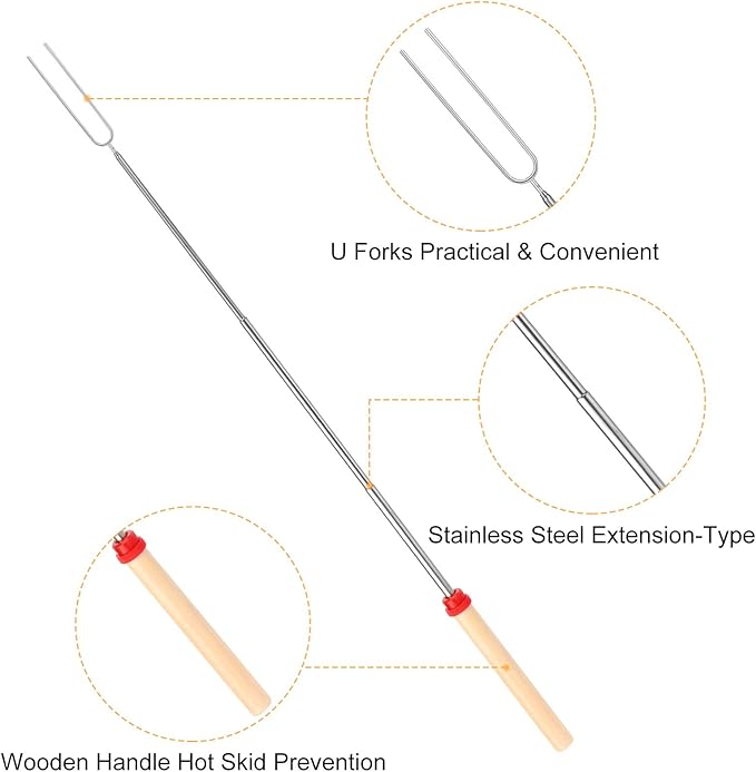 12 PCS Marshmallow Roasting Sticks, Telescoping Smores Sticks for Open Fire Pit, 32 Inch Long Marshmallow Toasting Barbecue Forks S'mores Skewers for Campfire Camping Hotdog Hot Dog Bonfire Grill