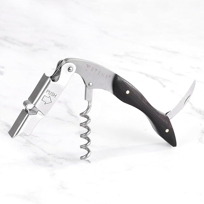 Etens Professional Wine Opener - Double Hinge Corkscrew with Foil Cutter & Cap Remover, Manual Wine Key for Bartenders & Servers