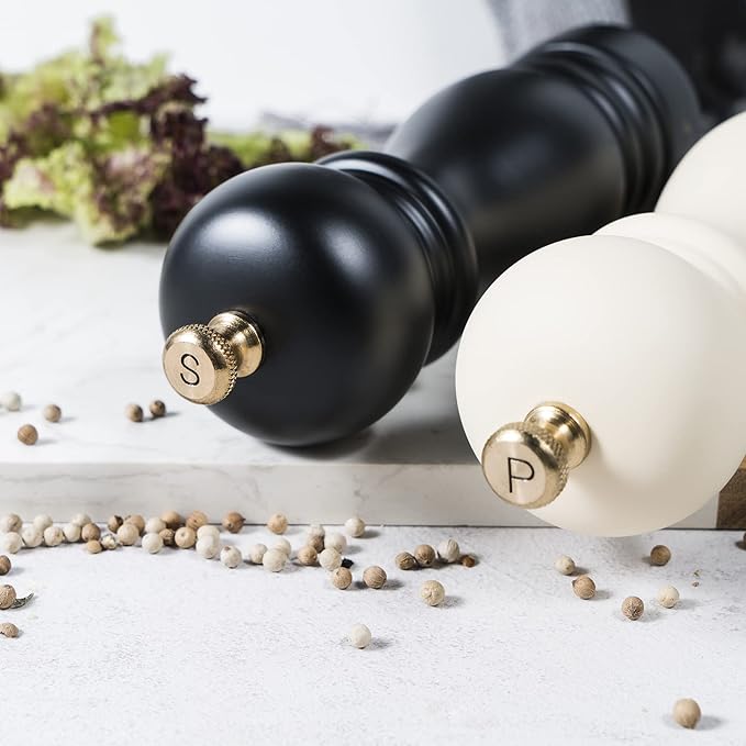 Salt and Pepper Grinder Pepper Mill Grinder Pepper Grinders Shakers Salt Mill Set of 2 with Adjustable Ceramic Rotor 7 Inch Black and White