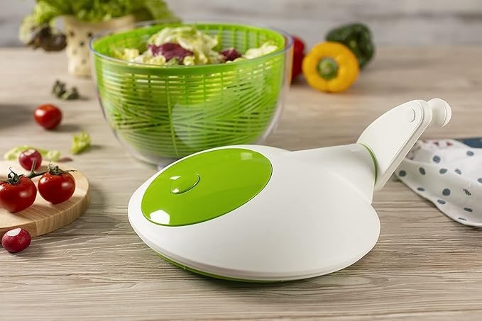 IBILI Small Salad Spinner for Fruit and Vegetables - 1.7-Quart Spinner for Washing and Drying, Compact Design with Brake Button for Quick Stop, Super-Fast Operation, Dishwasher Safe, Made in Spain