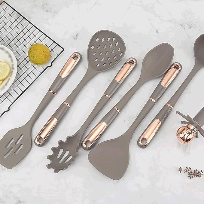 Kitchen Cookware Silicone Non-stick Cooking Tool Spatula Ladle Shovel Soup Utensils Set(Black)