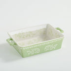 Domini Casserole Dishes for Oven, Ceramic Baking Dishes for Oven Set of 2, Lasagna Pan Deep, Baking Pan Set Square Casserole Dish Set with Handles for Baking, Pattern Green(11.4+8.5inch)