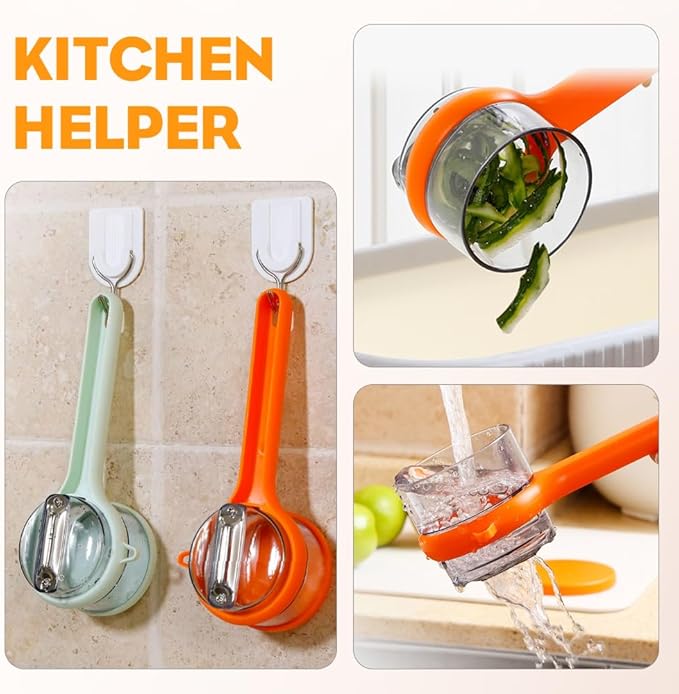Peeling Knife with Storage Box, 2025 New Vegetable Peeler with Container, Kitchen Multi Function Veggie Peeler for Kids Adults, Fruit and Vegetable Peeling Knife with Catcher (Orange,1)