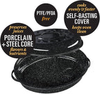 Granite Ware 15-Inch Covered Oval Roaster, 10 Lb Capacity - Enamel Steel Cookware, Dishwasher Safe & PFOA-Free, Even Heat Distribution for Roasting Poultry, Meat, or Vegetables (Speckled Black)