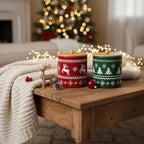Young's Ceramic Christmas Cookie & Goodie Jar with Airtight Wooden Lid,Set of 2 – Festive Red & Green Holiday Treat Storage for Cookies, Candy, Snacks, and Winter Kitchen Decor,7 Inch