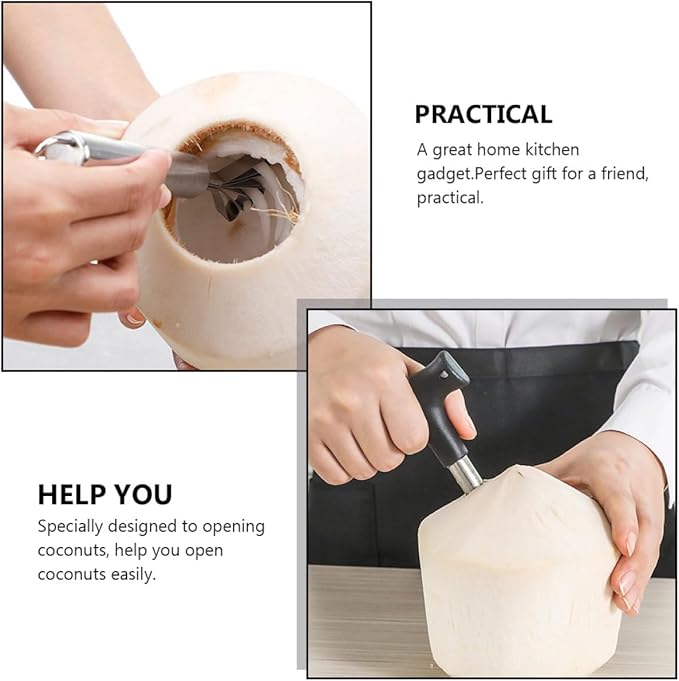 Luxshiny Coconut Opener Tool Stainless Steel Meat Grater Set Reusable Kitchen Gadget Young Coconut Shell Opening Meat Extraction Home Cooking