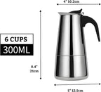 Stainless Steel Moka Pot Espresso Maker,Stovetop Moka Pot, Percolator Coffee Pot,Italian Coffee Maker,Cuban Café Brewing,Greca Coffee Maker (6 CUP)