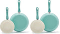 GreenLife Non Stick Fry Pan Set 7" & 10", Non-Toxic PFAS-Free Ceramic Skillet, Dishwasher & Oven Safe, Egg Omelet Frying Pan, Stay- Cool Handles, Kitchen Home Cooking Essentials, Turquoise (Pack of 2)