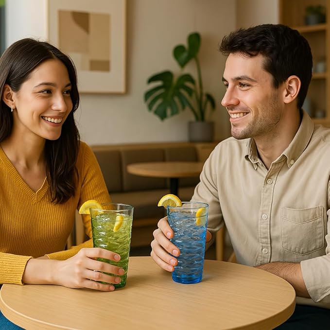 14-ounce Plastic Tumblers, Acrylic Drinking Glasses, set of 6 Blue Reusable Plastic Cups, Stackable, BPA-Free, Shatter-Proof, Dishwasher-Safe