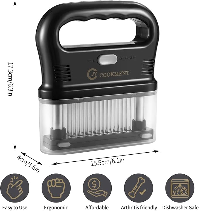 JY COOKMENT Meat Tenderizer Tool with 48 Stainless Steel Ultra Sharp Needle Blades, Detachable Kitchen Cooking Tool Best For Tenderizing, BBQ, Marinade