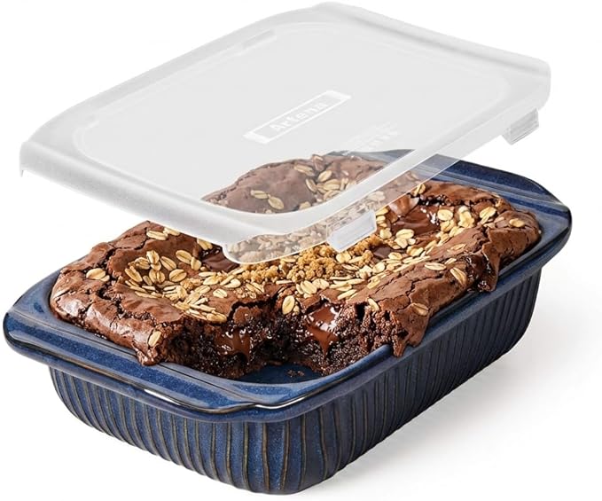 Artena Baking Dish 2.3 Quarts, Casserole Dishes For Oven, Baking Pan With Handles, Lasagna Pan Deep, Large Casserole Dish, Rectangular Ceramic Bakeware, Blue (Baking Dish With Lids)
