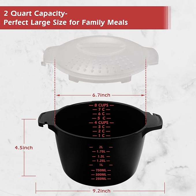 Professional Large Micro Cookware 2 Quart, Microwave Steamer for Vegetables, Cooker for Microwave - BPA Free, Dishwasher Safe