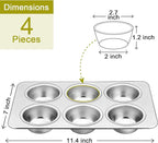 P&P CHEF Muffin Pan Cupcake Baking Pan Set, Stainless Steel Muffin Tin Tray for Mini Cake Tart Quiche, Oven & Dishwasher Safe, Non-toxic & Heavy-duty, (6 Cup, 4Pcs)