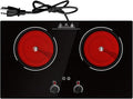4000W Electric Cooktop: 24" Electric Stove 2 Burner Hot Plate Double Burner, Knob Control Countertop & Built-in, 9 Power Levels, Child Lock, Timer, Suitable for All Pans