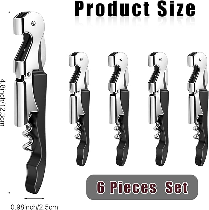 6 Pieces Professional Waiter Corkscrew Wine Openers, Black Wine Keys Opener Stainless Steel Hinges Serrated Foil Cutter for Restaurant Waiters, Sommelier, Bartenders (Black)