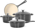 Kitchen Academy 7Pcs Enameled Cast Iron Cookware Sets - Non Toxic Pots and Pans Set, Grey Induction Nonstick Cookware Set, PFOA&PFAS Free