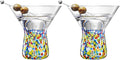 Large Stemless Martini Glasses – Set of 2-8oz Luxury Hand Blown Confetti Margarita, Martinis, Cocktails, Water, Wine, Dessert & Champagne Glasses Cinco de Mayo, Hand Blown - Mexican Confetti Glass