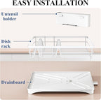 SNTD Dish Drying Rack for Kitchen Counter - Large Dish Rack with Drainboard, Rustproof Dish Drainer with Utensil Holder for Sink, White