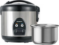 5-Cup Uncooked Rice Cooker, Electric One-Touch for Asian Japanese Sushi, Stainless Steel Inner Pot with Removable Lid & Steamer, Automatic Keep Warm, Silver