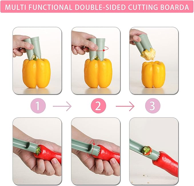 Pepper Corer, 2 in 1 Red Bell Pepper Seed Corer Remover Tool, Fruit & Vegetable Corers Quick Cave Tools for Jalapeno Cutter Deseeder, Red Peach, 3 PCS