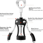 KORCCI Wine Opener, Heavy-Duty Zinc Alloy Wing Corkscrew, Premium Beer Bottle Opener, Multifunctional Wine Accessories with Ergonomic Handle and Sharp Screw, for Kitchen, Bar, Restaurant (BLACK)