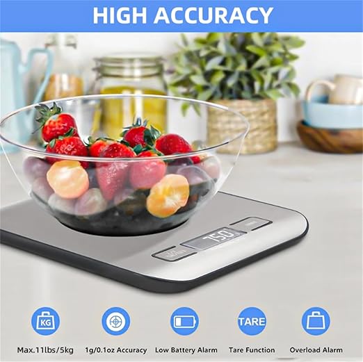 Kitchen Scale 10kg/1g Precision Electronic Food Scale for Cooking and Baking Measuring Tools Stainless Steel Balance LCD Display