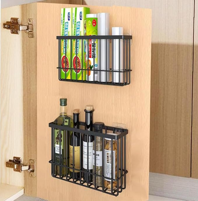 2 Piece Kitchen Cabinet Door Storage Box,Self Adhesive Wall Mounted Storage Boxes,Wardrobe/Bathroom/Refrigerator Small Items Organizer Storage Box (Black)