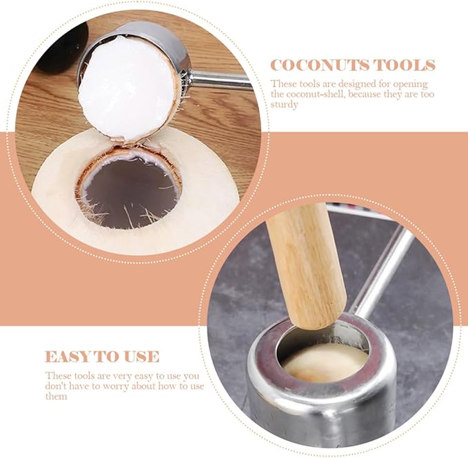 Stainless Steel Coconut Opener Tool Set, 2pcs Kitchen Gadget with Hammer and Extractor, Manual Coconut Shell Cracking Accessory for Household and Outdoor Use