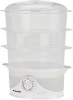 Kalorik Electric Food Steamer with Manual Controls 3-Tier with BPA Free Dishwasher Safe Baskets, 800 Watts and 60-Minute Timer Turbo Steam Feature and Easy Refill, 9-Quarts, White