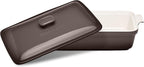 ROSSALLINI Stoneware Casserole Dish Bakeware Set with Lid, Covered Rectangular Dinnerware, Large 3.2 Quart, 11 by 9 Inch [Oyster Grey]