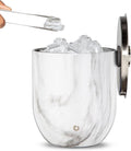 SNOWFOX Premium Vacuum Insulated Stainless Steel Ice Bucket with Lid/Tongs, Non-Rubber Bottom, Home Bar Accessories, Bartending Ice Buckets for Parties, Outdoor Entertaining Supplies, 3L, Marble