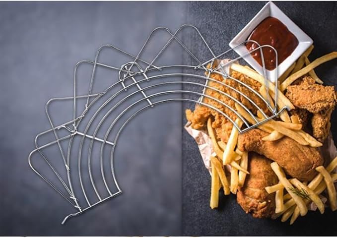 KALLORY 2Pcs Foldable Semicircle Oil Draining Rack 38Cm Stainless Steel Kitchen Gadget for Frying and Steaming Home Cooking Tools