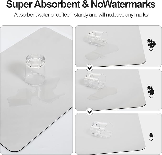 Ecotrim - Dish Drying Mat for Kitchen Counter | Coffee Bar Mat for Countertops | Heat Resistant Drainer Mat with Non-slip Rubber Backed | Hide Stain Kitchen Absorbent Draining Mat | Light Grey 18"x24"