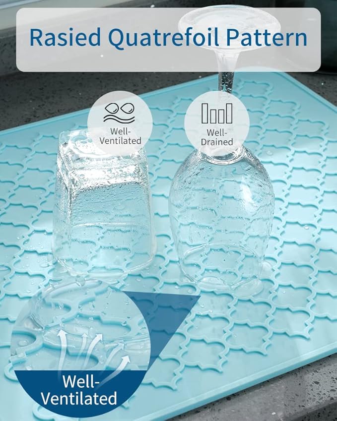 AMOAMI-Dish Drying Mats for Kitchen Counter-Silicone Dish Drying Mat-Kitchen Dish Drying Pad Heat Resistant Mat-Kitchen Gadgets Kitchen Accessories Kitchen Small Appliances(16" x 18",LIGHT BLUE)