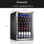Antarctic Star Wine Cooler/Cabinet Drink Refrigerator Fridge, 36 Bottle Freestanding Wine Chiller with Stainless Steel, Double-Layer Glass Door Touch Screen for Home Office/Bar, 4.4Cu.Ft., Silver