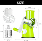 Cambom Rotary Cheese Grater Hand Crank Cheese Shredder for Fresh Cheese, Vegetable, Nuts,Non-slip Suction Base, Free Cleaning Brush Three Blades, Green
