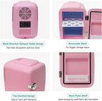 CROWNFUL Mini Fridge, 4 Liter/6 Can Portable Cooler and Warmer Personal Refrigerator for Skin Care, Cosmetics, Beverage, Food,Great for Bedroom, Office, Car, Dorm, ETL Listed (Pink)
