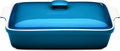 ROSSALLINI Stoneware Casserole Dish Bakeware Set with Lid, Covered Rectangular Dinnerware, Large 3.2 Quart, 11 by 9 Inch [Ocean Blue]