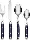 Cambridge Silverware Set, Jubilee Blue 16-Piece Flatware Set, Service For 4, 18/0 Stainless Steel, Knives Spoons And Forks Sets, Dishwasher Safe, Home And Kitchen Utensils (Black/Silver, 16 Piece)