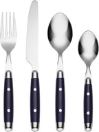 Cambridge Silverware Set, Jubilee Blue 16-Piece Flatware Set, Service For 4, 18/0 Stainless Steel, Knives Spoons And Forks Sets, Dishwasher Safe, Home And Kitchen Utensils (Black/Silver, 16 Piece)