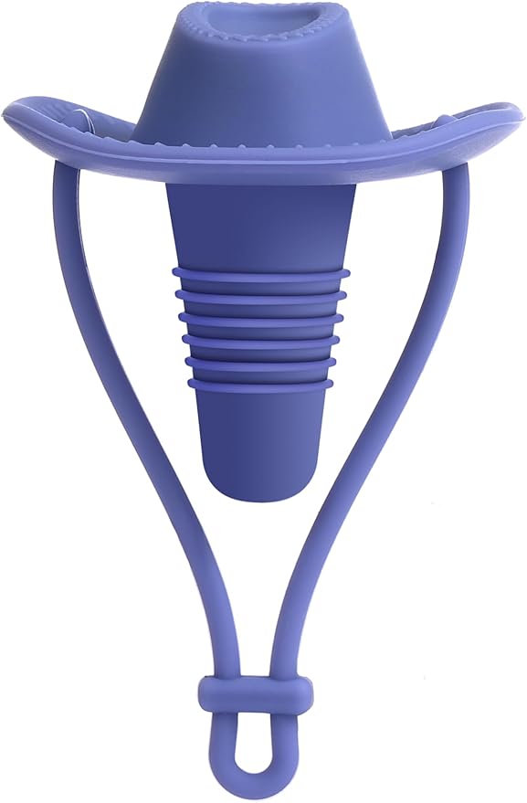 Silicone Wine Stopper, Reusable Cowboy Hat Bottle Sealer, Decorative Wine Accessories, Leakproof Cork Replacement, Wine Collector Gift, Funny Kitchen Gadget to Keep Wine Fresh (Blue)