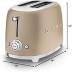 SMEG 2 Slice Toaster with 6 Presets and Defrost Function and Removable Crumb Tray TSF01CHMUS, Matte Champagne