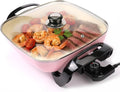 12'' Ceramic Nonstick Electric Skillet with Tempered Vented Glass Lid, Scratch-Resistant Surface, Cool-Touch Handles, Removable Easy-to-Clean, 120V 1200W 60Hz, Pink