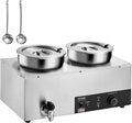 VEVOR Electric Soup Warmer, Dual 7.4QT Stainless Steel Round Pot 86~185°F Adjustable Temp, 1200W Commercial Bain Marie with Anti-Dry Burn and Reset Button, Soup Station for Restaurant, Buffet, Silver