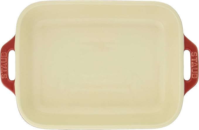 Staub Dish 40508-585 Rectangular Dish, Cherry 7.9 x 6.3 inches (20 x 16 cm), Ceramic Au Gratin Dish, Oven Safe and Microwave Safe