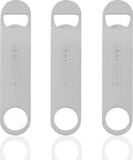 A Bar Above Bottle Opener, Bartender Tool, Flat Bar Blade Speed Opener, Heavy Stainless Steel Beer Cap Lifter With Thumb Hole, Dishwasher Safe Rust Resistant, Bartender Accessories, Silver, Pack of 3