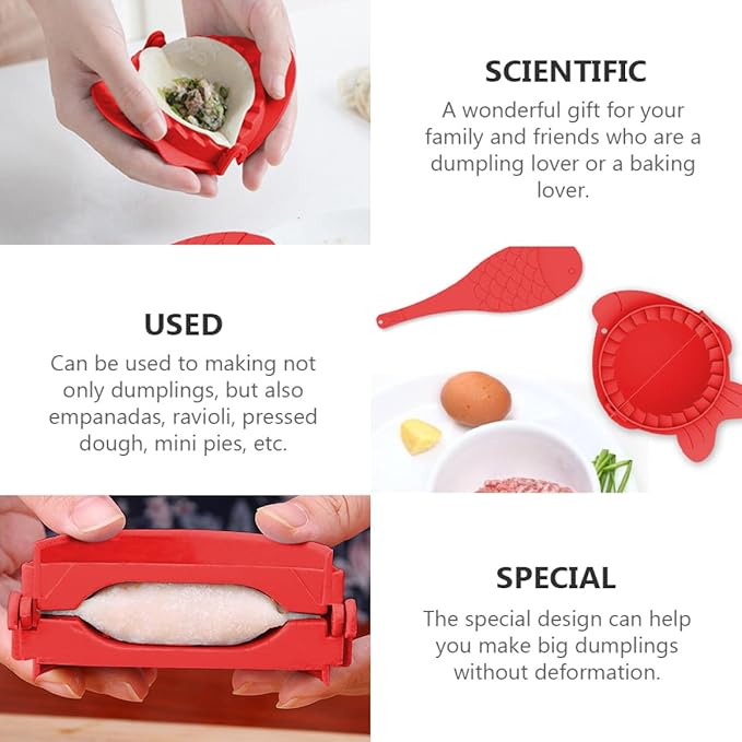 TIDTALEO Dumpling Maker Molds Set with Spoons 4pcs Red Plastic Dumpling Skin Wrappers Tools Cooking Kitchen Gadgets for Beginners and Family Use
