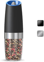 Gravity Electric Salt And Pepper Grinder, Automatic Salt And Pepper Grinder, Battery Powered (6 AAA Batteries Each), Adjustable Roughness, LED Light, 1 Pack, (Black)