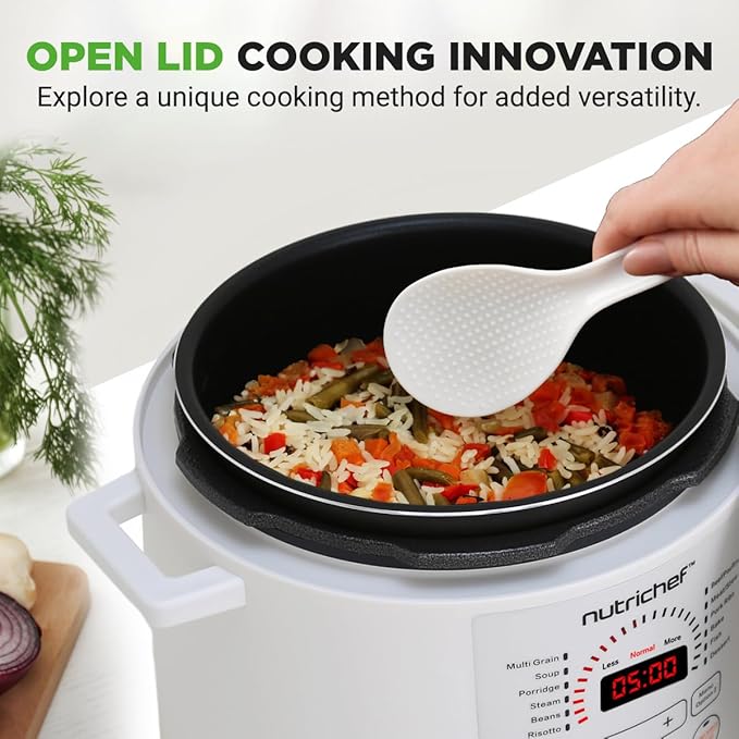 NutriChef Electric Pressure Cooker 6 Quart Capacity | 9 Function Digital Countertop Pressure Cooker | Adjustable Time & Temperature | Cook, Bake, Steam, & Braise | 13.1 x 11.4 IN | White